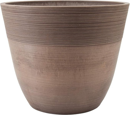 PSW Pot Collection FM35TP 14-inch Plastic/Stone/Wood Composite Large Ribbed Planter – No Drainage Hole (Drillable), Indoor/Outer Garden Pot for Foliage, Trees, Flowers, Ferns, Taupe