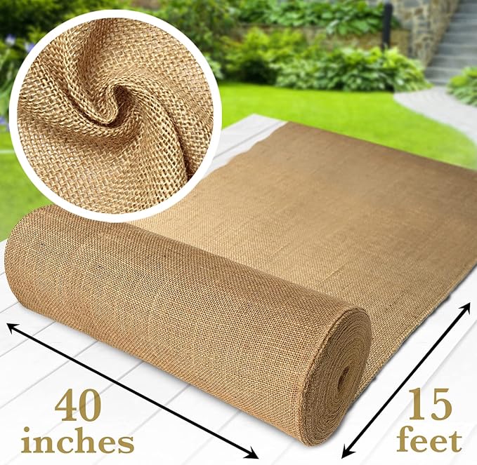 40" x15 Feet Gardening Burlap Roll - Multipurpose Natural Burlap Fabric, High Density Jute Fiber Material for Decorations, Center Pieces for Home, Rustic Party Décor