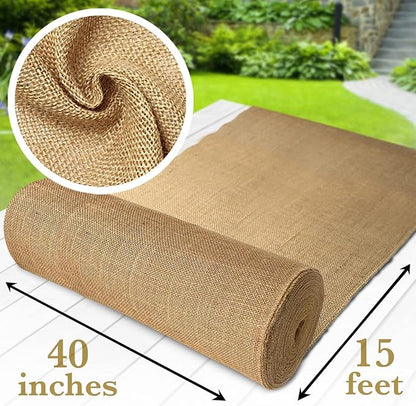40" x15 Feet Gardening Burlap Roll - Multipurpose Natural Burlap Fabric, High Density Jute Fiber Material for Decorations, Center Pieces for Home, Rustic Party Décor