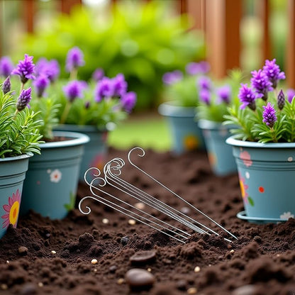 20 Pcs Silver 20cm Plant Label Hooks - Garden Markers Hanger Sign Stake - Rustproof Deformed Hooks Hanging Rods Label with Marker for Flower Planter Container Accessories Outdoor Hanging Brackets