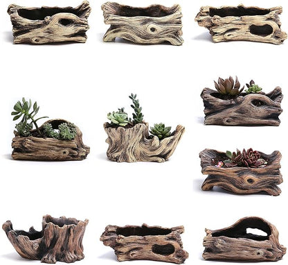 DIYOMR Cement Driftwood Planter Pots Imitation Stump Log Concrete Flower Succulent Pot/Container (7.3" L x 3.8" W x 3.1" H,Undertint)