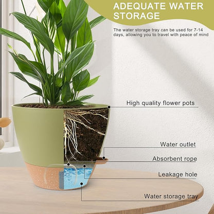 Plant Pots,12/10/9/8/ Inch Large Plastic Self Watering Flower Pots Indoor Outdoor with Drainage Holes, Deep Reservoir,Nursery Planting Pot for Indoor Out Door Plants