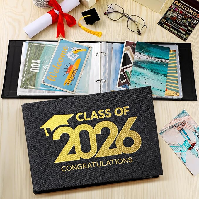 Spiareal Class of 2026 Card Organizer Set Greeting Card Holder 6 x 8 Inches 100 Pages Stamping Binder Album Display Organization Storage for Memory Greetings Photo Gift