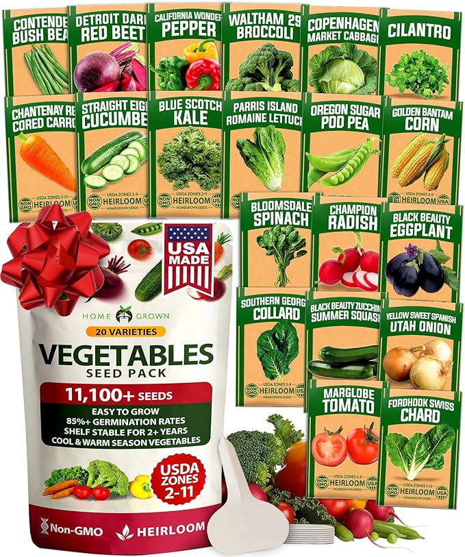 20 Heirloom Vegetable Seeds - 10,000+ Survival Seeds and Emergency Prepper Gear - Non GMO Vegetable Seeds for Planting Home Garden Variety Pack