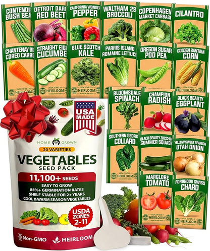 20 Heirloom Vegetable Seeds - 10,000+ Survival Seeds and Emergency Prepper Gear - Non GMO Vegetable Seeds for Planting Home Garden Variety Pack