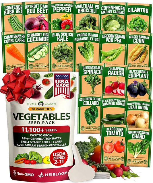 20 Heirloom Vegetable Seeds - 10,000+ Survival Seeds and Emergency Prepper Gear - Non GMO Vegetable Seeds for Planting Home Garden Variety Pack