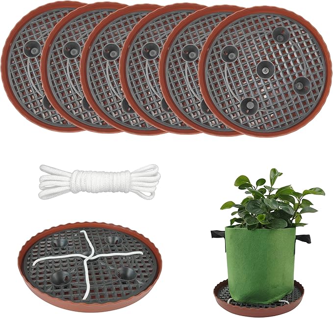 6 Pack 12.6 inch Self Watering Base for 1-5 Gallon Fabric Pot, Automatic Watering Tray System for Non-woven Grow Bag, Plastic Elevated Plant Flower Saucer Stand Growth Tent Greenhouse Indoor Outdoor