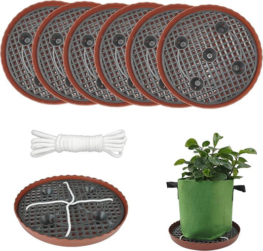 6 Pack 12.6 inch Self Watering Base for 1-5 Gallon Fabric Pot, Automatic Watering Tray System for Non-woven Grow Bag, Plastic Elevated Plant Flower Saucer Stand Growth Tent Greenhouse Indoor Outdoor