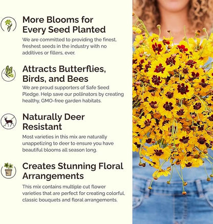 Eden Brothers Flowery Fields Forever Flower Mixed Seeds for Planting, 1/4 lb, 120,000+ Seeds with Cornflower, Candytuft | Attracts Pollinators, Plant in Spring or Fall, Zones 3, 4, 5, 6, 7, 8, 9, 10