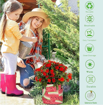3 Gallon Summer Fresh Red Watermelon Breathable Grow Bag Heavy Duty Thickened Plant Pot Containers with Handles for Tomato Potato Fruits Vegetables Flowers