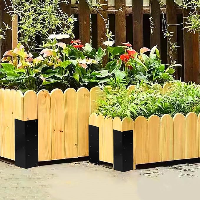 8 Pcs Raised Garden Bed Corner Brackets for 12''-24'' Flower Vegetable Furniture Planter Wood Garden Bed Box, 11 x 3 x 3 Black Metal Corner Brackets Decorative with Screws