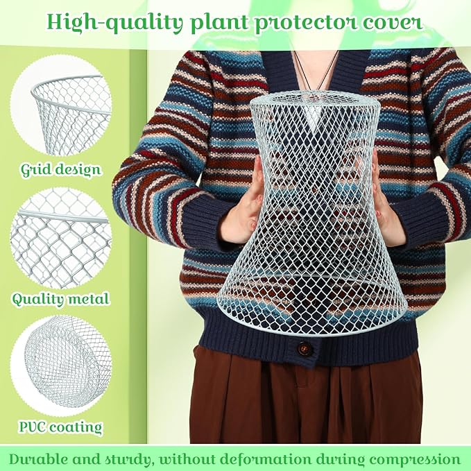 Therwen 15 Pcs Large Chicken Wire Cloche Plant Protector Cover 11x12 Inch Metal Garden Cloche Dome for Plants Wire Protection Basket with Garden Stakes Plant Cages from Animals (Silver)