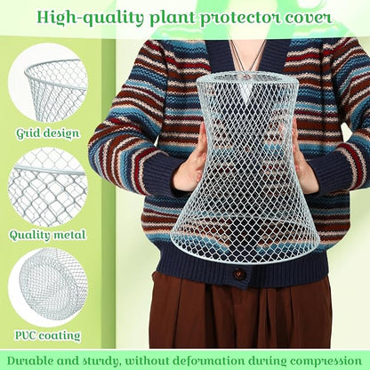 Therwen 15 Pcs Large Chicken Wire Cloche Plant Protector Cover 11x12 Inch Metal Garden Cloche Dome for Plants Wire Protection Basket with Garden Stakes Plant Cages from Animals (Silver)