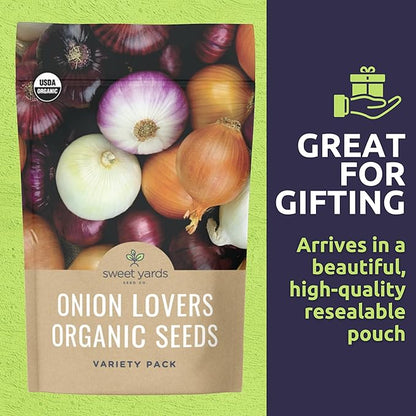Organic Onion Seeds Variety Pack - 6 Individual Packs - 2026 Season - Walla Walla, Gladstone, Red Geneva and More! for Indoor & Outdoor Planting (Non-GMO, Certified Organic) -