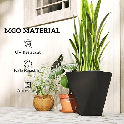 Outsunny Set of 3 Tall Planters, 18", 15.25", 11.75", MgO Indoor Outdoor Planters with Drainage Holes, Stackable Flower Pots for Garden, Patio, Balcony, Front Door, Black