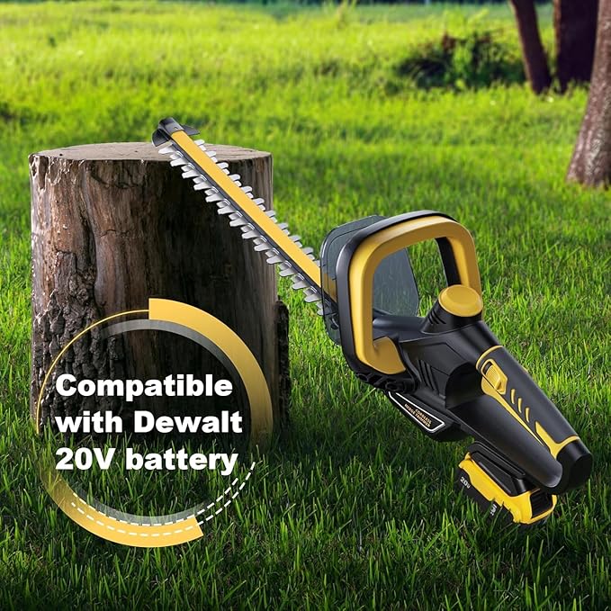 Hedge Trimmer for Dewalt 20V Battery, Cordless Hedge Trimmer with 22'' Dual-Action Blade, 1600RPM, 3/5'' Cutting Width, Rotating Handle & Dual Switch Design (Battery Not Included) (Yellow)