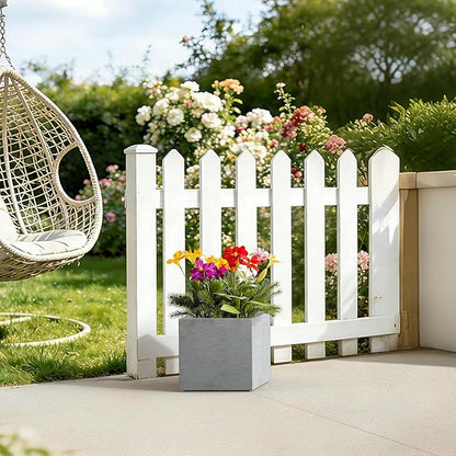 Kante 12 Inch Square Concrete Planter for Outdoor Indoor Home Patio Garden, Large Plant Pot with Drainage Hole and Rubber Plug, Natural Concrete