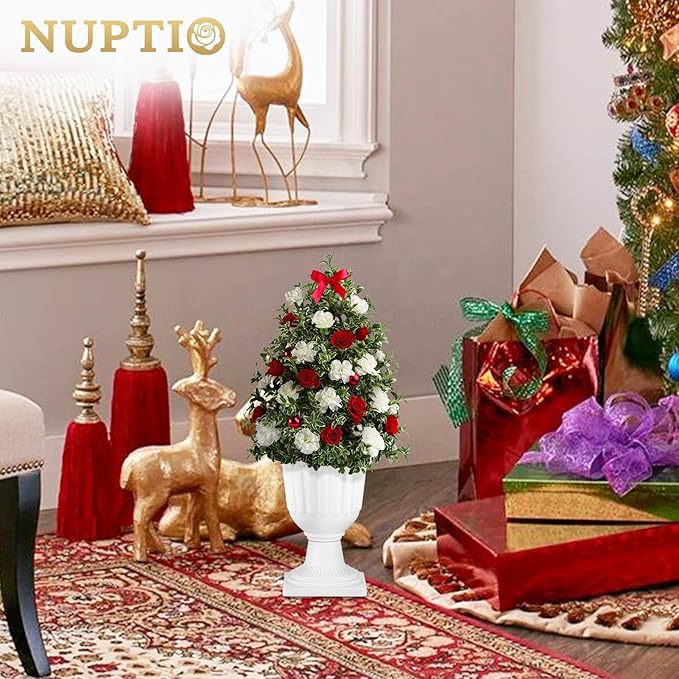 NUPTIO 6 Pcs Classic Urn Planter, 13.98 inch Tall Large Plastic Outdoor Urns Planters, Pedestal Flower vases Plant Pot, Resin Grecian Plants Pots for Garden Porch Front Door, White