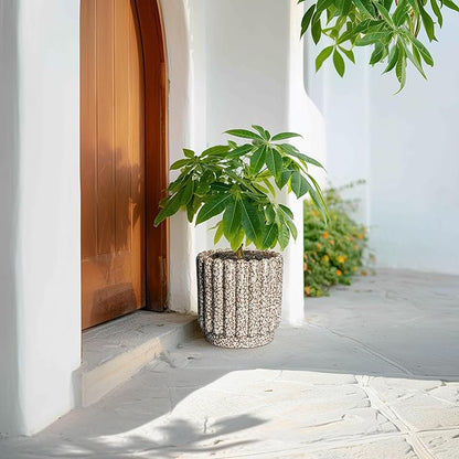 Ceramic Planter - 9.6 Inch Plant Pots Indoor with Drainage Hole, Round Fluted Ceramic Flower Pots, Decorative Planter Outdoor, Home Decor, Plant Lover Gifts for Women, Leopard Print White