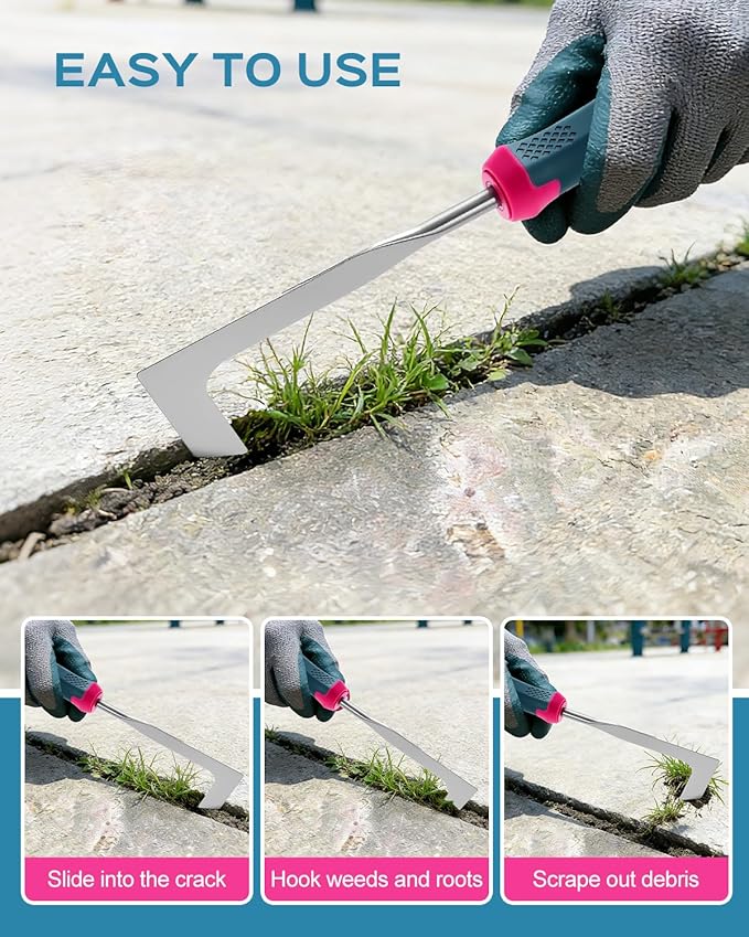 2026 Upgraded Stainless Steel Crack Weeder Tool for Crevice & Paver Weeding – L-Shaped Hand Weed Puller, Garden Edger & Weed Scraper for Patio, Sidewalk, Flagstone, and Driveway Cracks