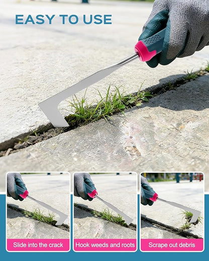 2026 Upgraded Stainless Steel Crack Weeder Tool for Crevice & Paver Weeding – L-Shaped Hand Weed Puller, Garden Edger & Weed Scraper for Patio, Sidewalk, Flagstone, and Driveway Cracks