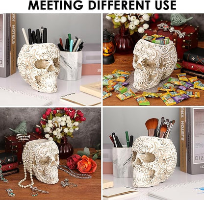 OwnMy Resin Skull Planter for Indoor Plants, White Skull Flower Succulent Pot with Drainage Holes, Halloween Skulls Head Planter Decorative Small Succulents Planters Pot for Tabletop