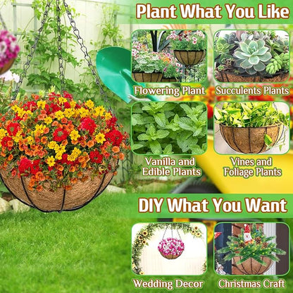 ZeeDix 2 Pack 14 Inch Metal Hanging Baskets for Plants Outdoor, Wire Round Planters with Coco Coir Liner, Hanging Flower Baskets for Home Garden Porch Balcony Railings Decor