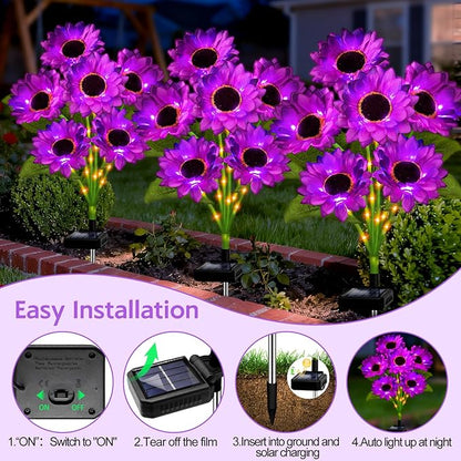 Solar Sunflower Lights Outdoor Garden Decor, 6 Pack Solar Purple Flowers Lights with 18 Sunflowers, Waterproof Fall Decor Stake Decorative Light Auto ON/Off for Garden Yard Patio, Gift for Women