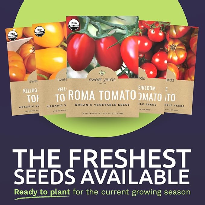 Organic Tomato Seeds Variety Pack - 12 Individual Packs - 2026 Season - Roma, Cherry, Black Krim, Yellow Pear, Pineapple and More! for Indoor & Outdoor Planting (Non-GMO, Certified Organic)