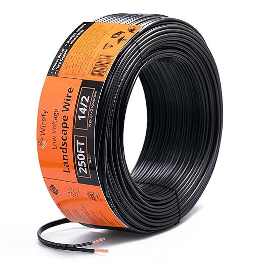 Wirefy 14/2 Low Voltage Landscape Wire 250 ft | Low Voltage Landscape Lighting Wire | Pure Copper | Outdoor Direct Burial | 14-Gauge 2-Conductor 250 Feet | UL Listed