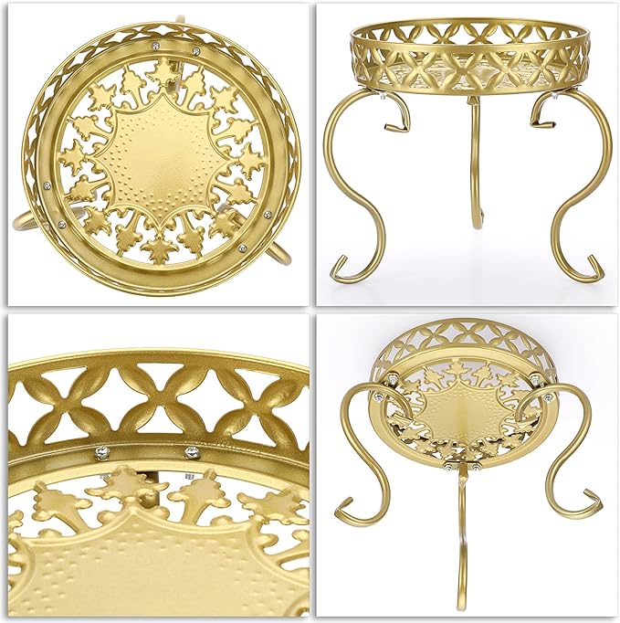 OwnMy Metal Round Plant Stand Indoor Outdoor Flower Pot Holder, Heavy Duty Iron Plant Stand Display Potted Rack for Home, Garden, Patio, Golden Color