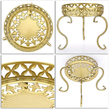 OwnMy Metal Round Plant Stand Indoor Outdoor Flower Pot Holder, Heavy Duty Iron Plant Stand Display Potted Rack for Home, Garden, Patio, Golden Color