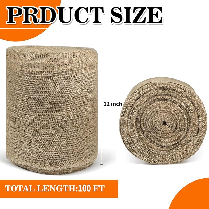 12" x 100ft Burlap Tree Wrap Roll for Gardening, Natural Tree Trunk Wrap Fabric Tree Protector Garden Burlap Roll Burlap Wrap Plants Bandage for Keeping Warm Moisturizing (12" x 100ft)