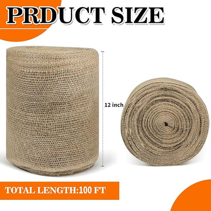 12" x 100ft Burlap Tree Wrap Roll for Gardening, Natural Tree Trunk Wrap Fabric Tree Protector Garden Burlap Roll Burlap Wrap Plants Bandage for Keeping Warm Moisturizing (12" x 100ft)
