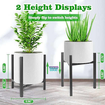 Airpark Plant Stand Indoor Adjustable, Metal Modern Plant Stand, Heavy Duty Stable Plant, Fit 8-12 inch Pots, Number of Items-2, Color-Black (Pot & Plant Not Included)