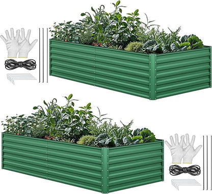 YITAHOME 6x3x2 ft 2pcs Galvanized Raised Garden Bed Kit, Large Metal Planter Box with Gloves & Support Rod, Outdoor Flower Bed for Plants Vegetables, Green