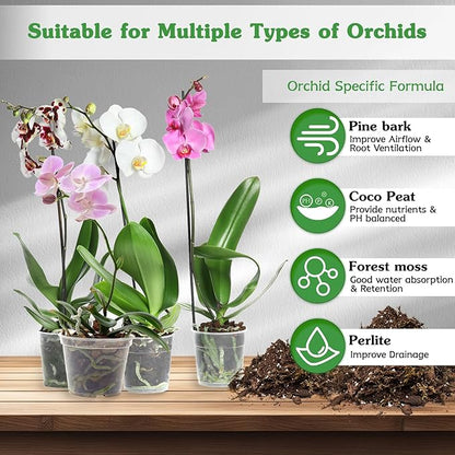 Orchid Potting Mix for Repotting, Mixture of Moss Pine Bark Coco Peat and Perlite, Orchid Bark Potting Mix, Good Drainage - 1QT