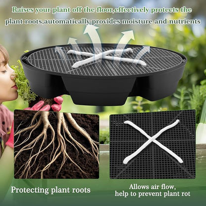 4-Pack Self Watering Fabric Pot Base, Auto Pots Fit for 5 Gallon Grow Bags, Auto-Irrigation Water Delivery System , Auto Watering Plant Saucer for Fabric Planters 3 Year Warranty (Capacity Upgrade)
