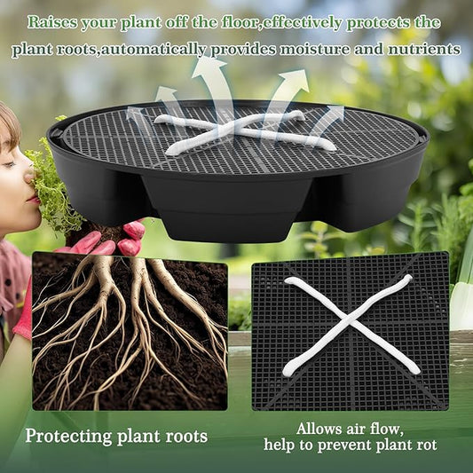 4-Pack Self Watering Fabric Pot Base, Auto Pots Fit for 5 Gallon Grow Bags, Auto-Irrigation Water Delivery System , Auto Watering Plant Saucer for Fabric Planters 3 Year Warranty (Capacity Upgrade)