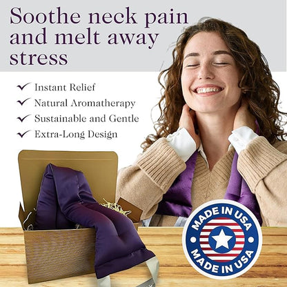 Victoria's Lavender Microwavable Neck Heating Pad – Extra Long Aromatherapy Wrap for Men & Women, Buds of Lavender Neck Wrap with Flax Seeds, Heated Neck Wrap, Relaxing Spa Gift Set Idea, Made in USA