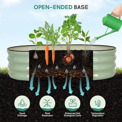 Galvanized Raised Garden Bed Outdoor - 4×2×1ft Planter Raised Beds for Gardening | Oval Metal Garden Planter Box with Safety Edging and Gloves for Vegetables Fruits Flowers - AvocadoGreen