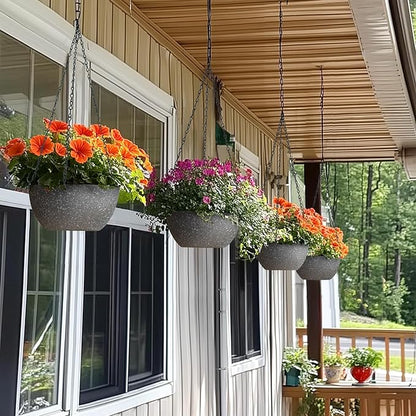 T4U 8 Inch Hanging Planters for Indoor Plants, 2 Pack Hanging Planter, Hanging Plant Pots with Drainage Holes and Chain, Hanging Basket Pots for Garden Home Porch Decor,Grey