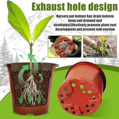 100 Packs 8" Plant Nursery Pots Plastic Seedling Starter pot Flower Planter Container Seed Grow Pot with Drainage Hole for Indoor Outdoor Garden Suitable for Succulent Seedling Cutting Transplanting