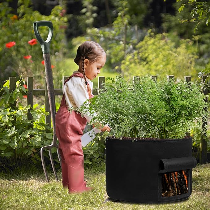 TCBWFY 20Gallon Potato Grow Bags with 2 Flaps,2 Pack Heavy Duty 14oz/yd² Potato Grow Bags,Planting Bag with Sturdy Handles and 2 Harvest Windows,Vegetable Grow Bags for Planting Potato,Carrots