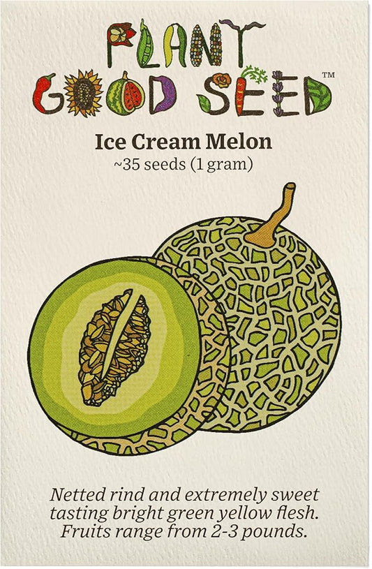 Plant Good Seed Organic Ice Cream Melon Seeds - Pack of 35, Heirloom Seeds for Planting Fruit, Vegetables - Gardening Supplies, Vegetable Garden - Non-GMO, Open Pollinated, from USA