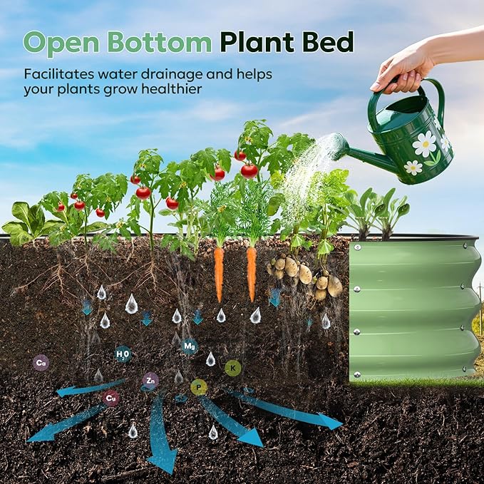 Raised Garden Bed 4×2×1 FT, Galvanized Metal Raised Planter Box, Vegetable Planting Container with Safety Edge Trim, Hardware & Gloves Included, Fruit Green for Backyard Patio Balcony