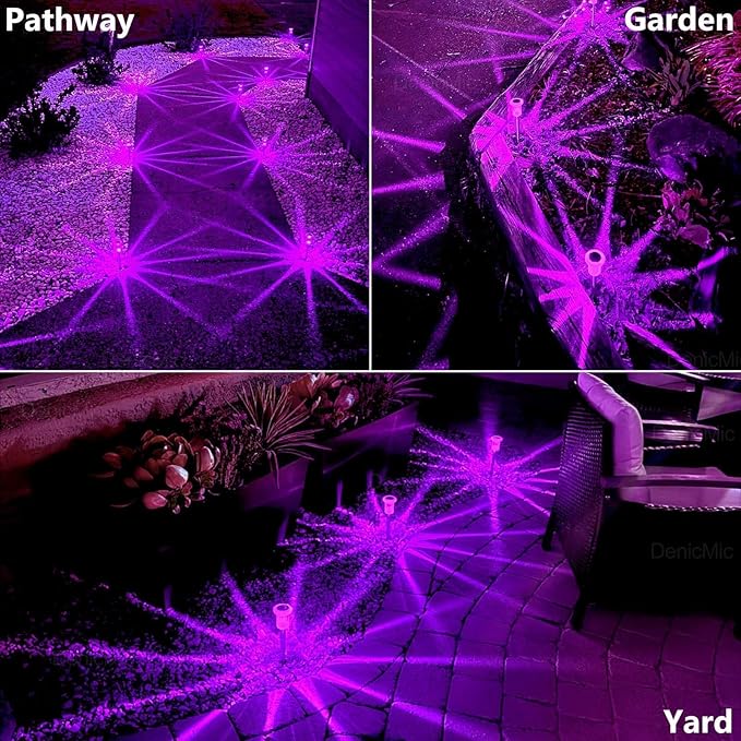 DenicMic Solar Lights Outdoor 10 Pack Waterproof Purple LED Stainless Steel Stake Outside Lights for Yard Pathway Garden Driveway Walkway Landscape Path Lighting