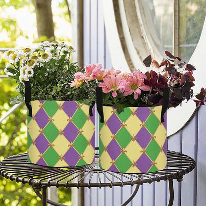 3 Gallon Mardi Gras Fleur De Lis Plaid Pattern Breathable Grow Bag Thickened Plant Pot Containers Bag with Handles for Garden Potato Tomato Flowers Fruits Vegetables