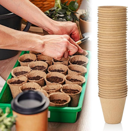 600 Pack 4" Peat Pots Round Biodegrade Plant Starter Seed Nursery Pots with 120 Labels for Garden Germination