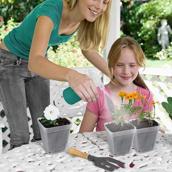 Square Nursery Pots Plastic 28 pcs 3 inches with Saucers and Plant Labels Reusable Seedling Pots Frosted Starter Plant Pots Mini Planter for Indoor/Outdoor
